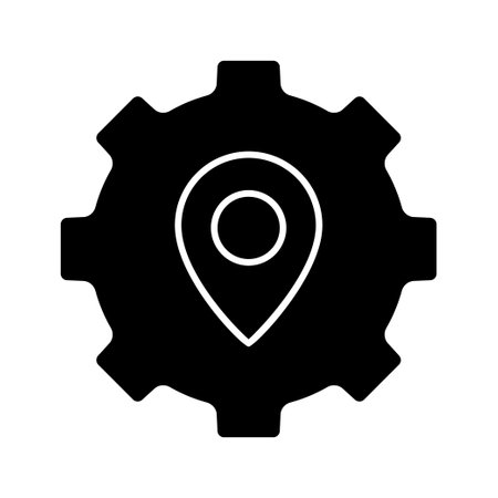 Gear icon illustration with map. suitable for project location icon. icon related to project management. glyph icon style. Simple vector design editableのイラスト素材