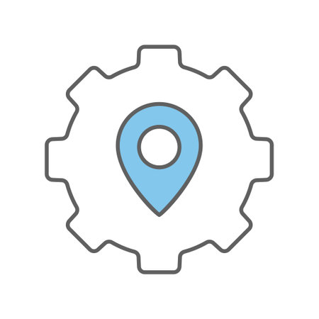 Gear icon illustration with map. suitable for project location icon. icon related to project management. flat line icon style. Simple vector design editableのイラスト素材