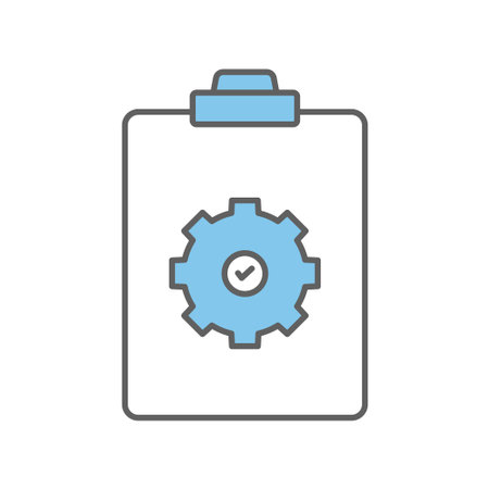 Checklist icon illustration with gear. icon related to project management. Flat line icon style. Simple vector design editableのイラスト素材