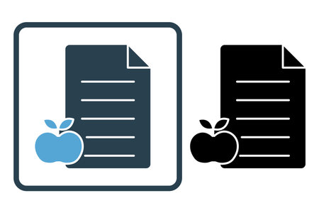 Diet icon illustration. paper icon with apple. icon related to lifestyle. Solid icon style. Simple vector design editableのイラスト素材