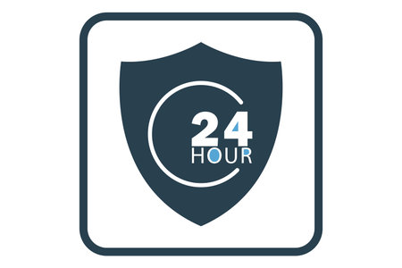 Full protection icon illustration. shield icon with 24 hour. icon related to security. Solid icon style. Simple vector design editableのイラスト素材