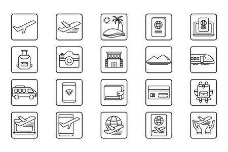 Travel set icon illustration. icon related to Transportation, holiday, tourists. Outline icon style. Simple vector design editableのイラスト素材