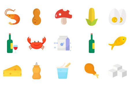 Food allergen icon set illustration. Flat icon style. Simple vector design editableのイラスト素材