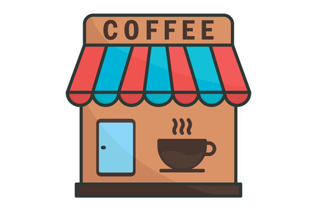 Coffee shop icon illustration. icon related to coffee element. Flat line icon style, lineal color. Simple vector design editableのイラスト素材