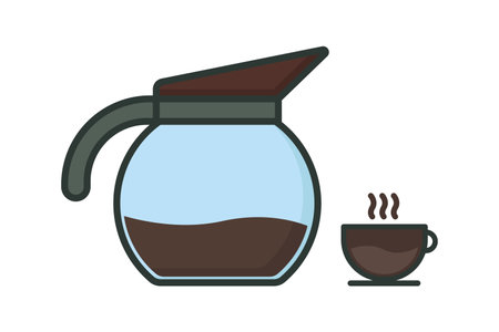 Espresso coffee icon illustration. icon related to coffee element, Coffee pot and coffee cup. Lineal color icon style, flat line. Simple vector design editableのイラスト素材