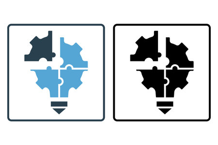 Problem solving icon illustration. Light bulb icon with gear. icon related to creative idea. Solid icon style. Simple vector design editableのイラスト素材
