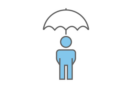 People under umbrella. insurance symbol, protection, safety. Two tone icon style design. Simple vector design editableのイラスト素材