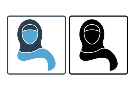 Saudi arab woman icon. middle eastern woman in head scarf, hijab traditional Arabic islam clothing used by muslim girl. Solid icon style design. Simple vector design editableのイラスト素材