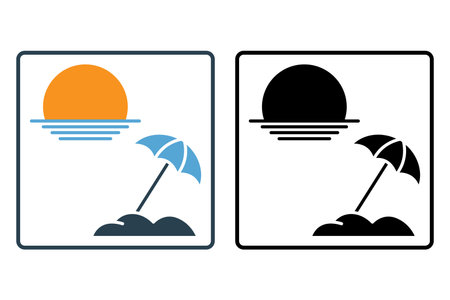 sun beach umbrella icon. icon related to summer, beach, sunset, sunrise. solid style design. Simple vector design editableのイラスト素材