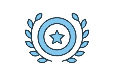 Medal icon with laurel wreath. icon related to celebration, winner, success, reward. Flat line icon style design. Simple vector design editableのイラスト素材