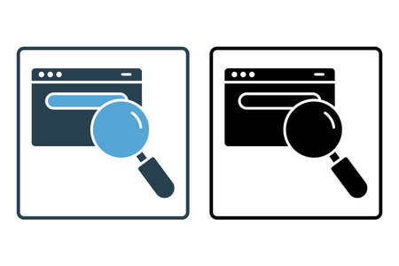 search engine icon. Magnifying glass with search bar. Solid icon style design. Simple vector design editableのイラスト素材