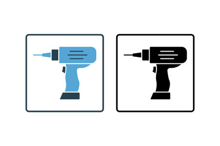 Drill Icon. Icon related to carpentry, construction, projects, applications, and user interfaces. solid icon style. Simple vector design editableのイラスト素材