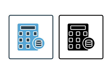 Calculator and Money Icon. Icon related to Credit and Loan. suitable for web site design, app, user interfaces, printable etc. Solid icon style. Simple vector design editableのイラスト素材