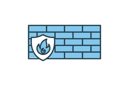fire wall icon. wall with shields and fire. icon related to device, computer technology. flat line icon style. simple vector design editableのイラスト素材