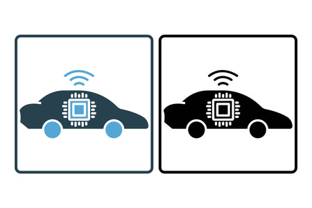 autonomous car icon. icon related to device, artificial intelligence. solid icon style. simple vector design editableのイラスト素材