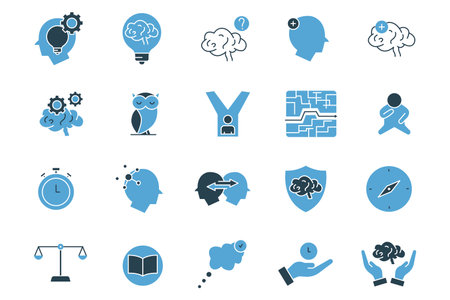 critical thinking icon set. critical, thinking, idea, think, brain, question, mindset, owl, etc. solid icon style. Simple vector design editableのイラスト素材