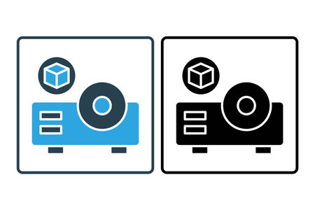 3d screen icon. projector with augmented reality. icon related to 3D display technology. line icon style. simple vector design editableのイラスト素材
