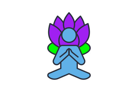 meditation icon. human with lotus flower. icon related to meditation, wellness, spa. flat line icon style. simple vector design editableのイラスト素材