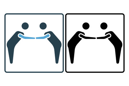 respect icon. bowing with handshake. icon related to core values, business, deal. solid icon style. simple vector design editableのイラスト素材