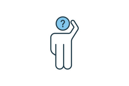confused icon. human scratching head and question mark. icon related to confusion. flat line icon style. simple vector design editableのイラスト素材