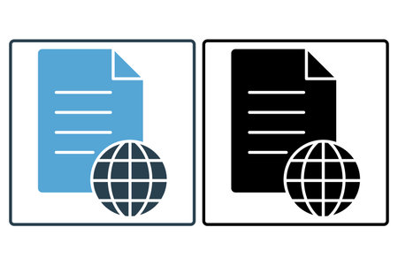 document with earth icon. icon related to travel, international travel documents. solid icon style. element illustrationのイラスト素材