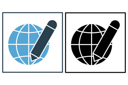 Global learning icon. Earth with pencil. icon related to education. solid icon style. element illustrationのイラスト素材