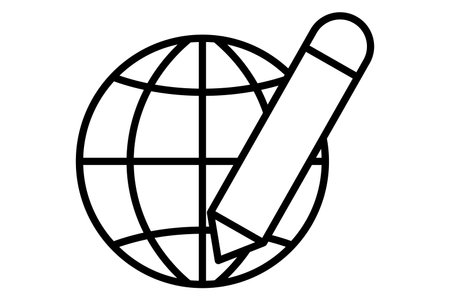 Global learning icon. Earth with pencil. icon related to education. line icon style. element illustrationのイラスト素材