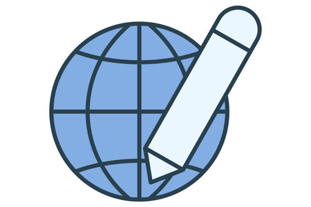 Global learning icon. Earth with pencil. icon related to education. flat line icon style. element illustrationのイラスト素材
