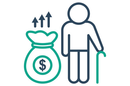 Retirement plan icon. icon of old man holding stick with money bag. symbolizing financial security and future savings. line icon style. element illustration.のイラスト素材