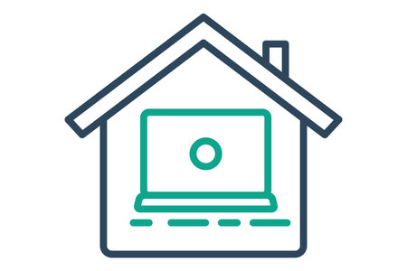Work from home icon. laptop icon with house. featuring a cozy home setting with a laptop, conveying remote work convenience and comfort. line icon style. element illustration.のイラスト素材