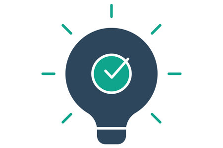 solution icon. light bulb with check mark in circle. icon related to action plan, business. solid icon style. business element illustrationのイラスト素材