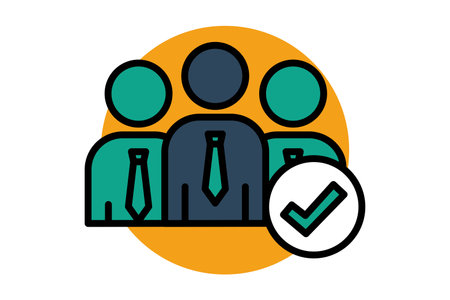check icon. people with check mark. icon related to action plan, business. flat line icon style. business element illustrationのイラスト素材