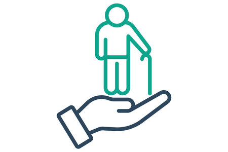 elderly care icon. hand with elderly. icon related to elderly. line icon style. old age element illustrationのイラスト素材
