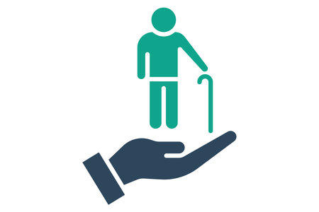 elderly care icon. hand with elderly. icon related to elderly. solid icon style. old age element illustrationのイラスト素材