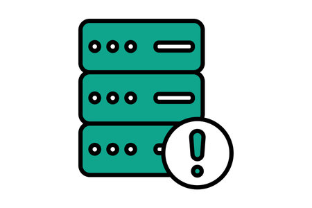 server error icon. server with exclamation mark. icon related to information technology. flat line icon style. technology element vector illustrationのイラスト素材
