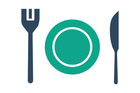 Plate icon. plate with cutlery and dinner knife. icon related to food. solid icon style. food elements vector illustrationのイラスト素材