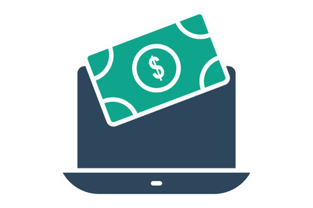 Online payment icon. solid icon style. laptop with money. icon related to bill and payment. business elements vector illustrationのイラスト素材