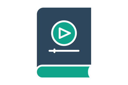 Tutorial icon. solid icon style. book with play sign. icon related to online course. education elements vector illustrationのイラスト素材