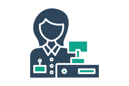 Cashier icon. solid icon style. women with payment machine. icon related to services. hotel elements vector illustrationのイラスト素材