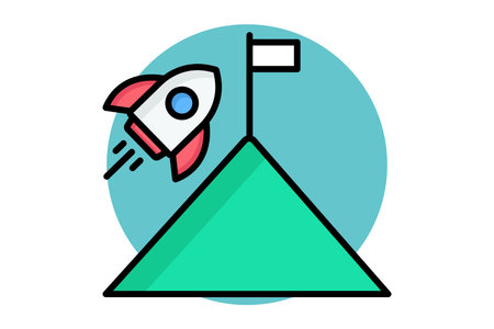 Mission icon. colored outline icon style. rocket with mountain and flag. icon related to motivation. success elements vector illustrationのイラスト素材