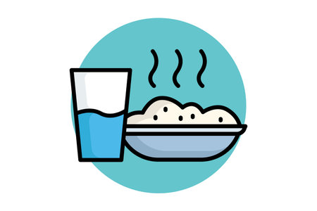 Meal icon. colored outline icon style. rice plate with glass. icon related to meal. meal elements vector illustrationのイラスト素材
