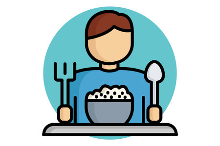 Eat icon. colored outline icon style. rice bowl with people. icon related to meal. meal elements vector illustrationのイラスト素材