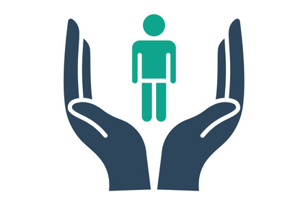 Humanitarian icon. solid icon style. hand with people. icon related to donation and charity. donation elements vector illustrationのイラスト素材