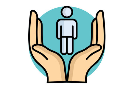 Humanitarian icon. colored outline icon style. hand with people. icon related to donation and charity. donation elements vector illustrationのイラスト素材