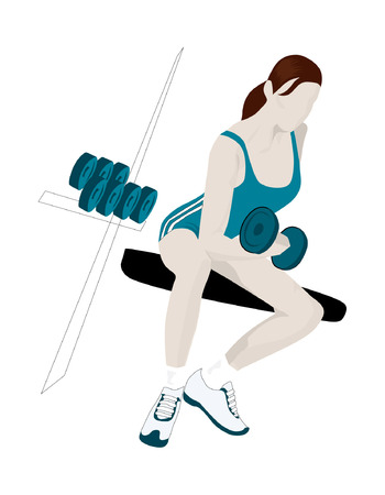 Female Gym Member Doing Weights On A Benchのイラスト素材