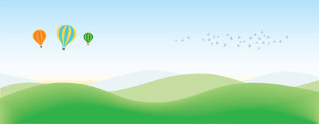 Landscape Background With Balloons and Birdsのイラスト素材
