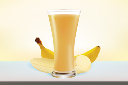Slice of Banana with realistic Banana fresh Juiceのイラスト素材