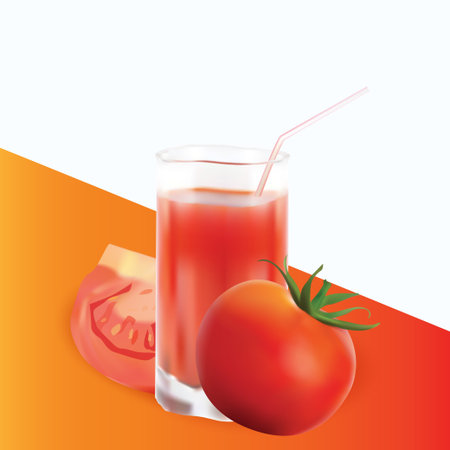 Realistic Set Of Red Tomato and Juice Vector Designのイラスト素材