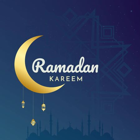 Blue Decorative Ramadan Kareem Background With Modern Islamic Patternのイラスト素材