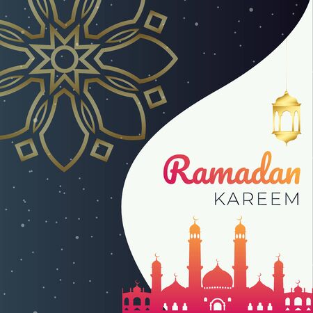 Ramadan Kareem Background With Islamic Pattern and Mosqueのイラスト素材